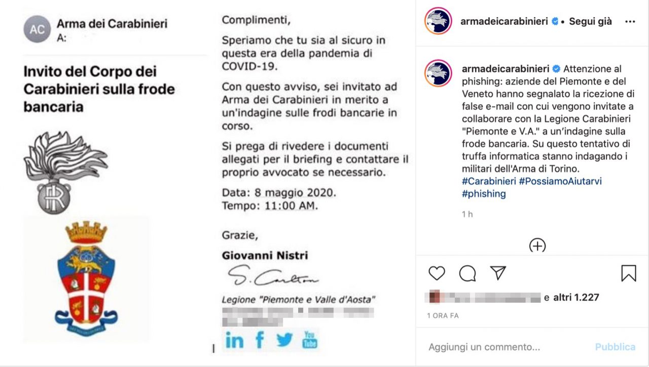 False mail dei carabinieri, attenti alla truffa