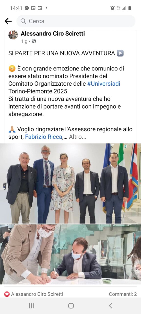 Universiadi Torino  – Piemonte 2025: Alessandro Ciro Sceretti presidente del Comitato organizzatore