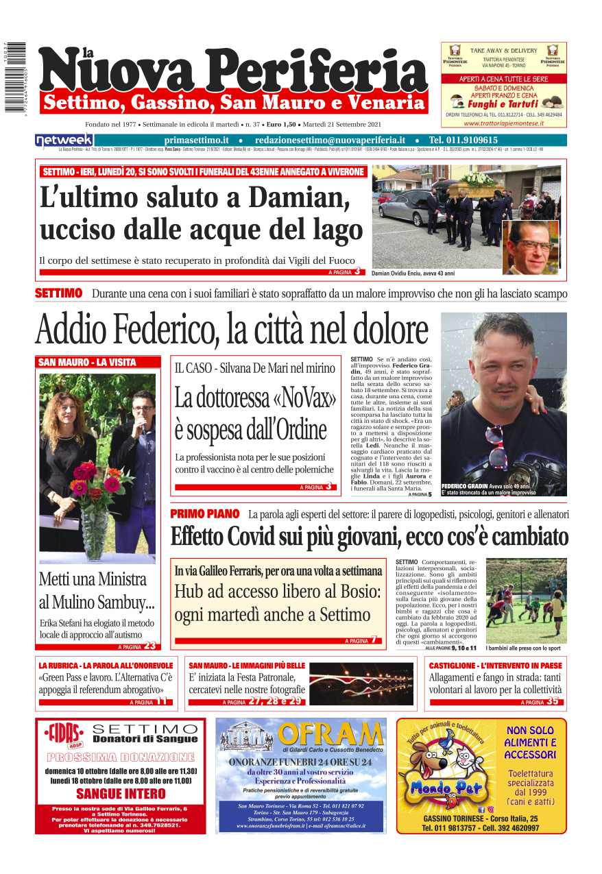 E’ in edicola  da oggi, martedì 21 settembre 2021, il nuovo numero de La Nuova Periferia di Settimo