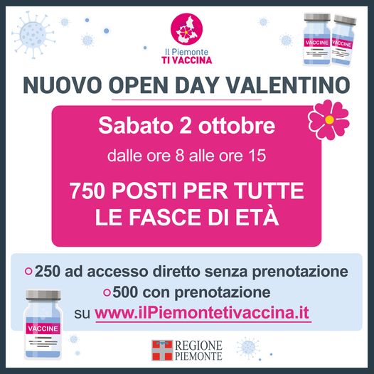Sabato 2 ottobre 2021 un nuovo open day al Valentino