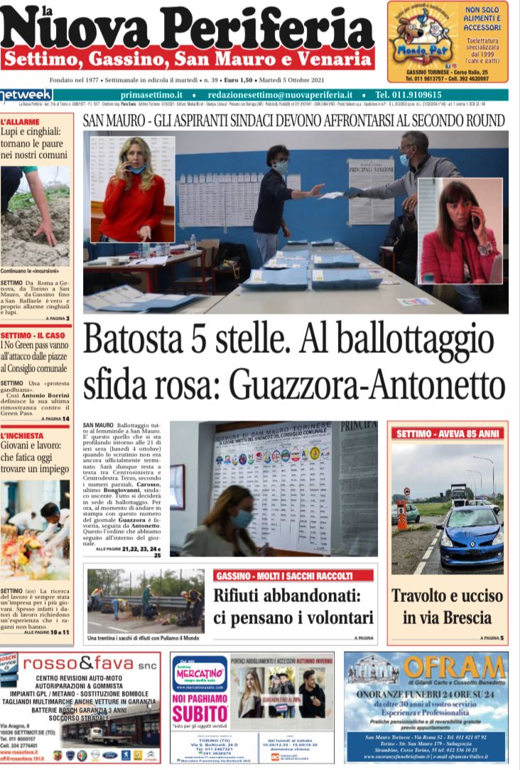 E’ in edicola da oggi, martedì 5 ottobre 2021, il nuovo numero de La Nuova Periferia di Settimo