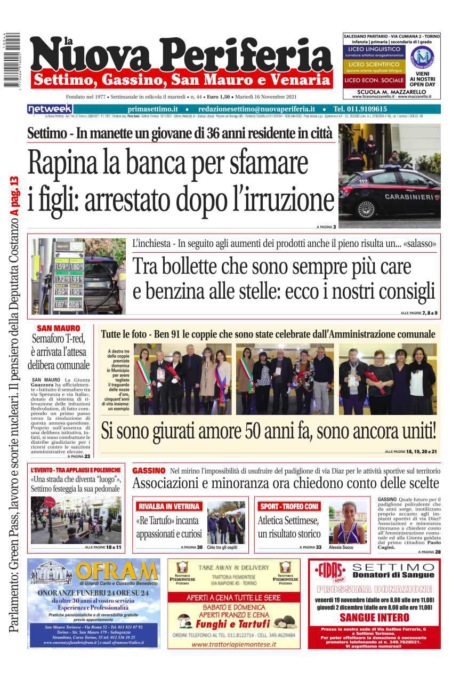 E’ in edicola da oggi, martedì 16 novembre 2021, il nuovo numero de La Nuova Periferia