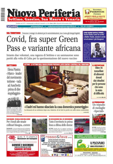 E’ in edicola da oggi, martedì 30 novembre 2021, il nuovo numero de La Nuova Periferia