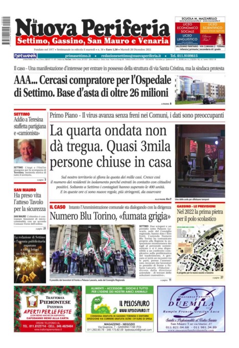 E’ in edicola da oggi, martedì 28 dicembre 2021, il nuovo numero de La Nuova Periferia