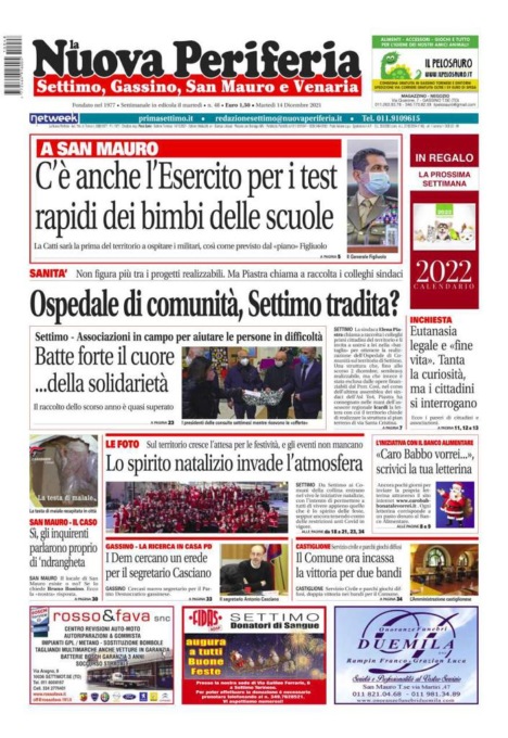 E’ in edicola da oggi, martedì 14 dicembre 2021, il nuovo numero de La Nuova Periferia