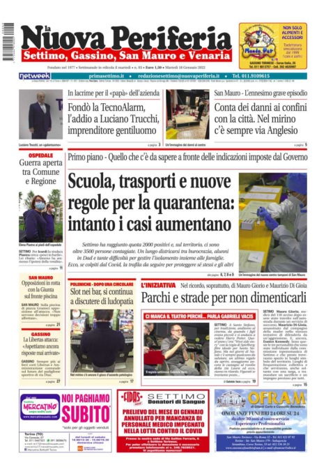 E’ in edicola da oggi, martedì 18 gennaio 2022, il nuovo numero de La Nuova Periferia