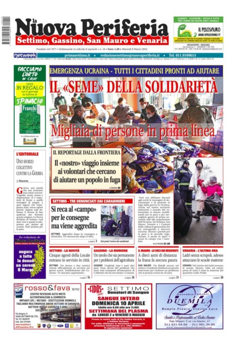 E’ in edicola da oggi, martedì 8 marzo 2022, il nuovo numero de La Nuova Periferia