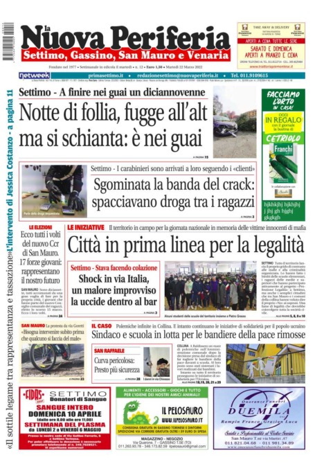 E’ in edicola da oggi, martedì 22 marzo 2022, il nuovo numero de La Nuova Periferia di Settimo