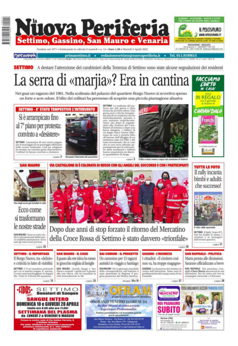 E’ in edicola da oggi, martedì 5 aprile 2022, il nuovo numero de La Nuova Periferia di Settimo