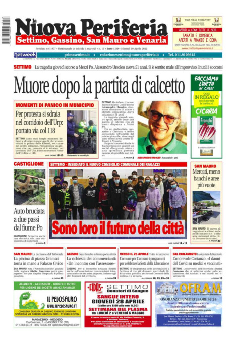 E’ in edicola da oggi, martedì 19 aprile 2022, il nuovo numero de La Nuova Periferia di Settimo