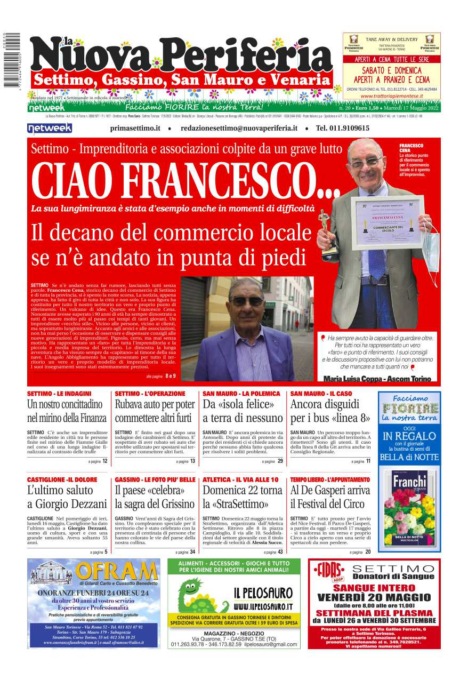 E’ in edicola da oggi, martedì 17 maggio 2022, il nuovo numero de La Nuova Periferia di Settimo
