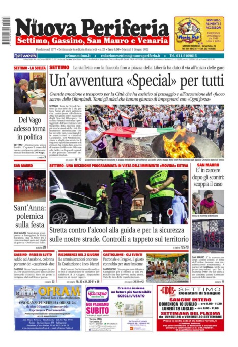 E’ in edicola da oggi, martedì 7 giugno 2022, il nuovo numero de La Nuova Periferia di Settimo