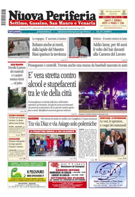 E’ in edicola da oggi, martedì 28 giugno 2022, il nuovo numero de La Nuova Periferia di Settimo