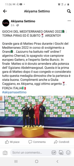 Giochi del Mediterraneo 2022, l’Akiyama Settimo festeggia l’argento di Matteo Piras