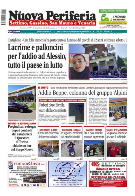 E’ in edicola da oggi, martedì 14 giugno 2022 il nuovo numero de La Nuova Periferia di Settimo