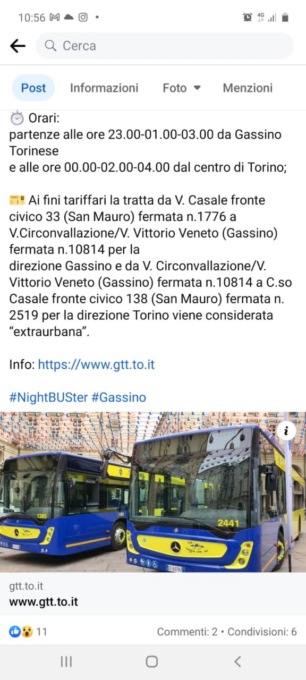 E’ attivo il nightbuster, il servizio di bus notturno per Torino con capolinea a Gassino