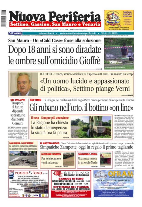 E’ in edicola da oggi, martedì 5 luglio 2022, il nuovo numero de La Nuova Periferia