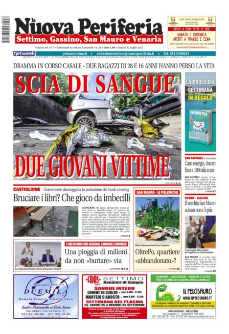 E’ in edicola da oggi, martedì 12 luglio 2022, il nuovo numero de La Nuova Periferia di Settimo