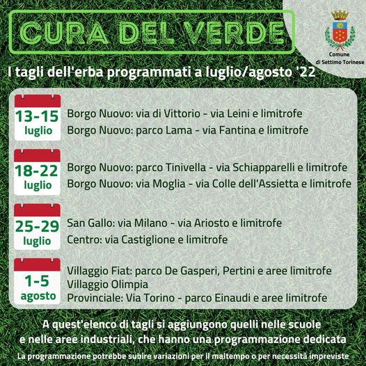Settimo, ecco i prossimi tagli del verde previsti in città