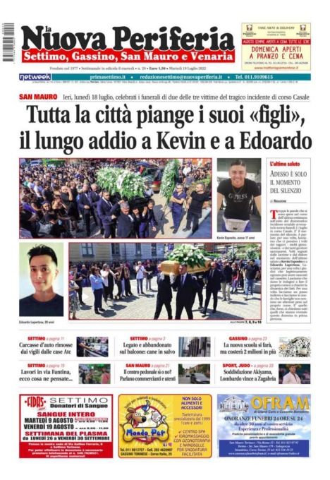 E’ in edicola da oggi, martedì 19 luglio 2022, il nuovo numero de La Nuova Periferia di Settimo