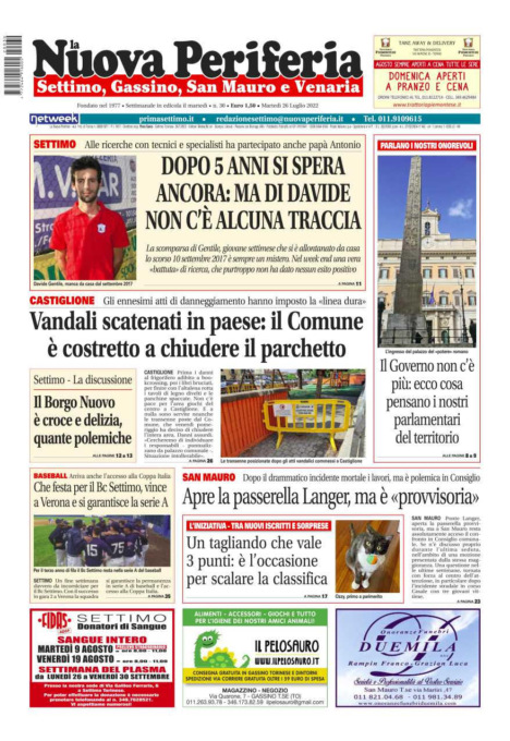 E’ in edicola da oggi, martedì 26 luglio 2022, il nuovo numero de La Nuova Periferia