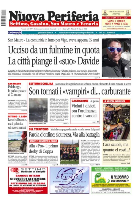 E’ in edicola oggi, martedì 30 agosto 2022, il nuovo numero de La Nuova Periferia di Settimo