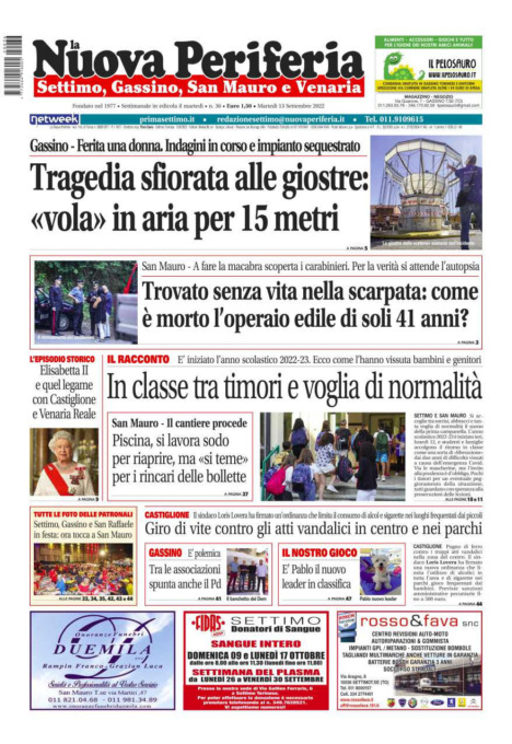 E’ in edicola da oggi, martedì 13 settembre 2022, il nuovo numero de La Nuova Periferia di Settimo