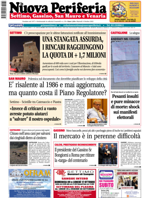 E’ in edicola da oggi, martedì 4 ottobre 2022, il nuovo numero de La Nuova Periferia di Settimo