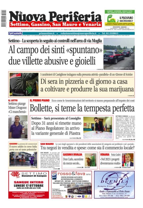 E’ in edicola da oggi, martedì 11 ottobre 2022, il nuovo numero de La Nuova Periferia di Settimo