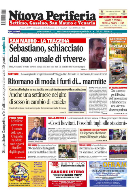 E’ in edicola da oggi, martedì 18 ottobre 2022, il nuovo numero de La Nuova Periferia di Settimo