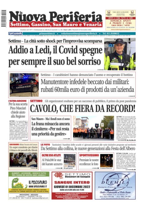 E’ in edicola da oggi, martedì 22 novembre 2022, il nuovo numero de La Nuova Periferia di Settimo