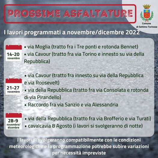 Asfaltatura delle strade: i lavori programmati tra novembre e dicembre