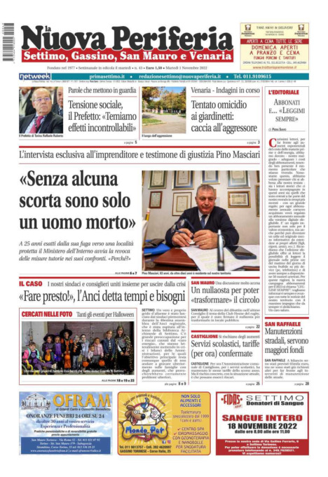 E’ in edicola da oggi, martedì 1 novembre 2022, il nuovo numero de La Nuova Periferia di Settimo