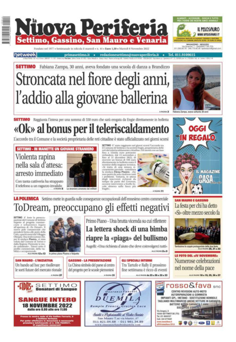 E’ in edicola da oggi, martedì 8 novembre 2022, il nuovo numero de La Nuova Periferia di Settimo