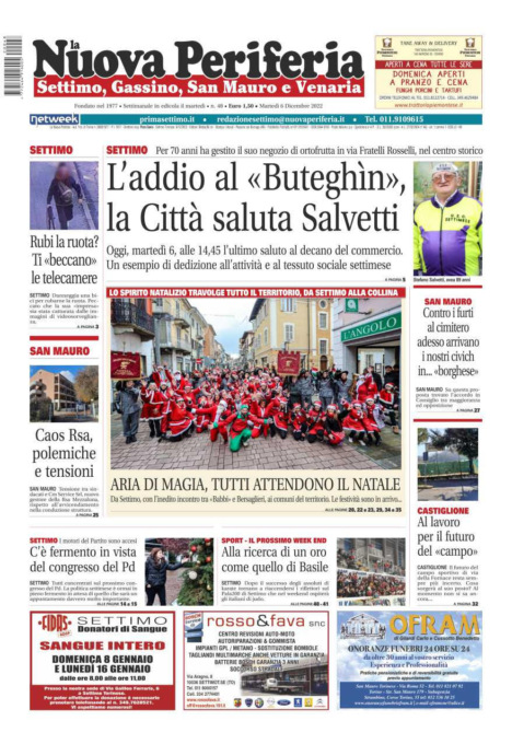 E’ in edicola da oggi, martedì 6 dicembre 2022, il nuovo numero de La Nuova Periferia