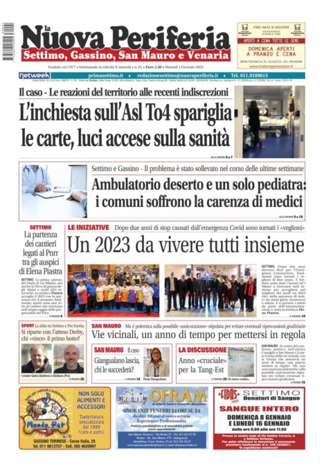 E’ in edicola da oggi, martedì 3 gennaio 2023, il nuovo numero de La Nuova Periferia di Settimo