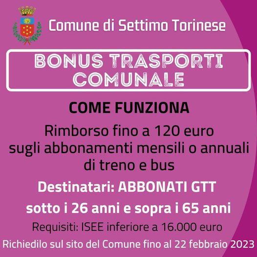 Bonus trasporti. richieste aperte fino al 22 febbraio 2023