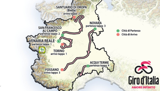 Il Giro d’Italia 2024 partirà da Venaria e passerà da Superga