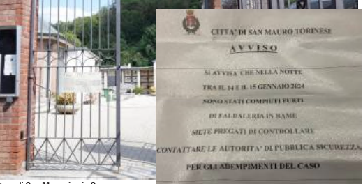 Furti di rame al cimitero di San Mauro