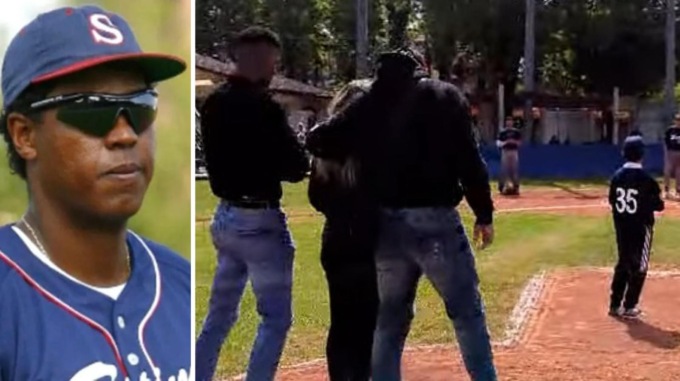 La moglie e i figli di Ernesto Wong sul “diamante” con la maglia di papà