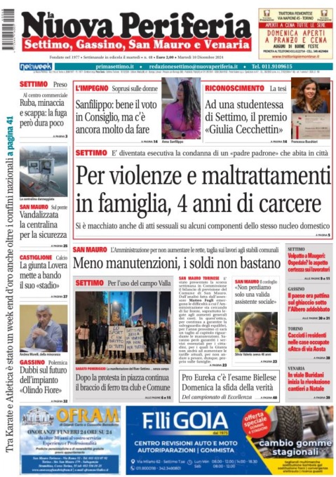 La Nuova Periferia di Settimo, Gassino, San Mauro e Venaria del 10 dicembre in edicola