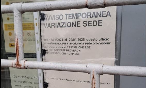 Ufficio postale di San Raffaele Cimena: apertura prevista il 20 gennaio