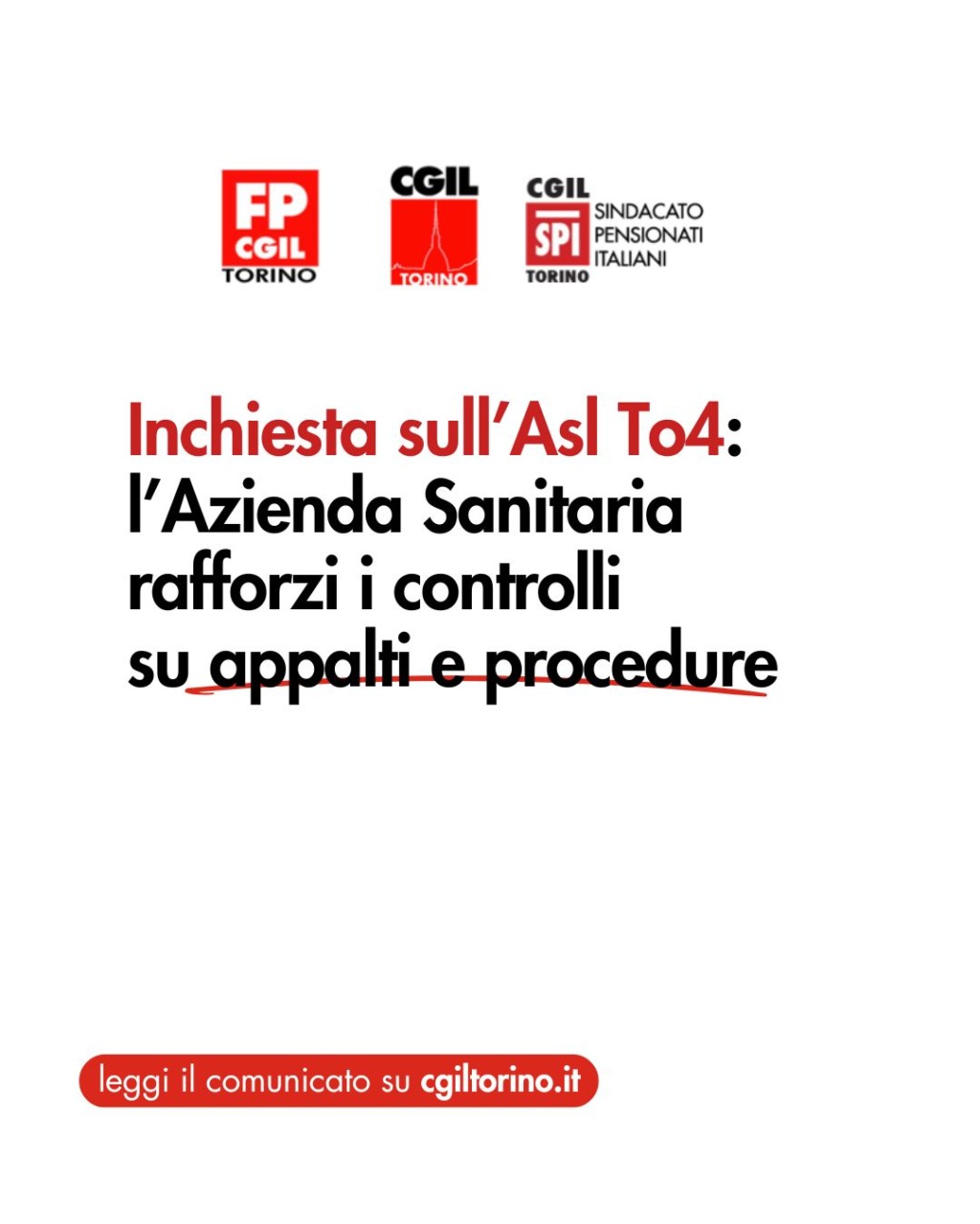 Inchiesta Asl To4, la CGIL Torino: “Se confermato, quadro gravissimo. Serve trasparenza e legalità”