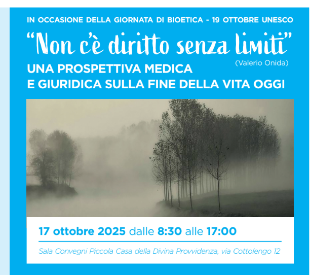 Una prospettiva medica e giuridica sulla fine della vita oggi», venerdì 17 ottobre convegno alla Piccola Casa di Torino