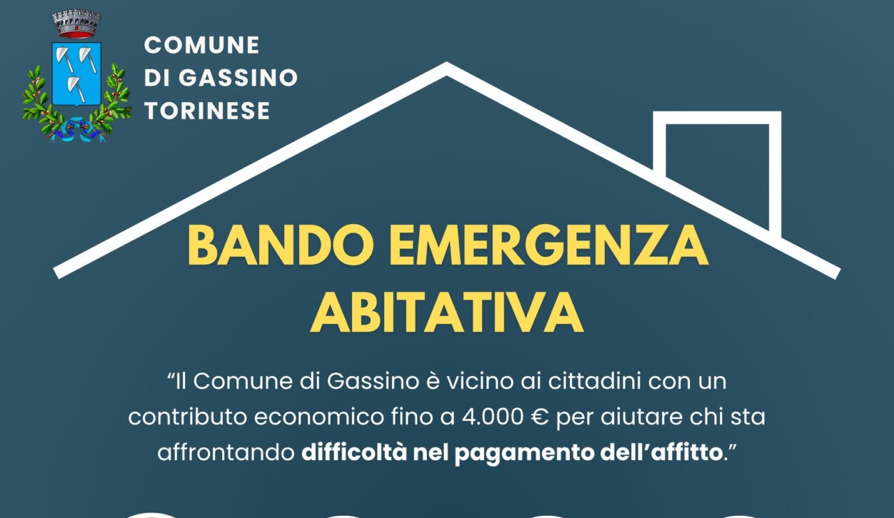 Gassino Torinese apre il bando 2025 per i contributi all’emergenza abitativa