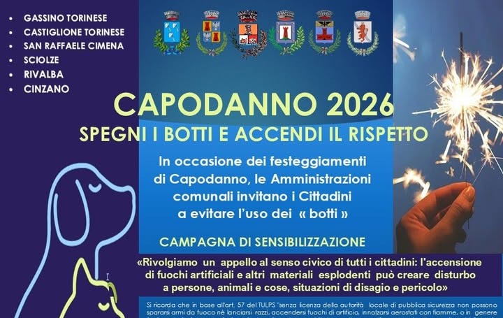 Capodanno 2026: sei Comuni uniti per dire no ai botti