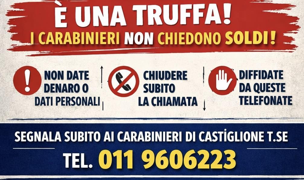 Gassino Torinese, allerta truffe: falsi Carabinieri chiedono denaro e oro