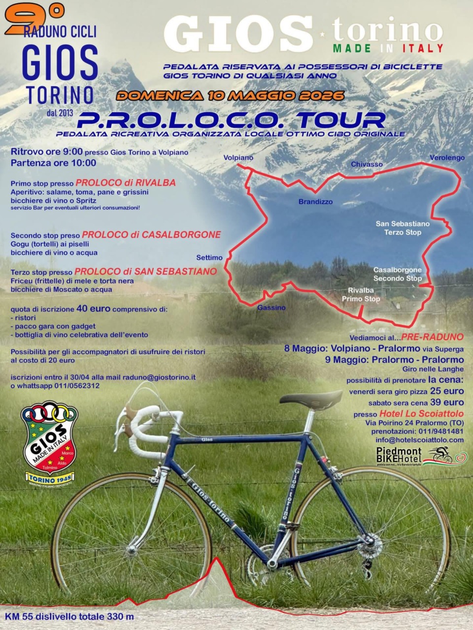 Il Pro Loco Tour fa tappa a Rivalba: primo stop nel paese per il raduno ciclistico GIOS Torino