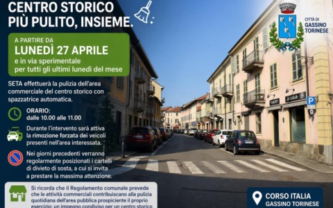 Gassino Torinese, al via la pulizia mensile del centro storico con spazzatrice