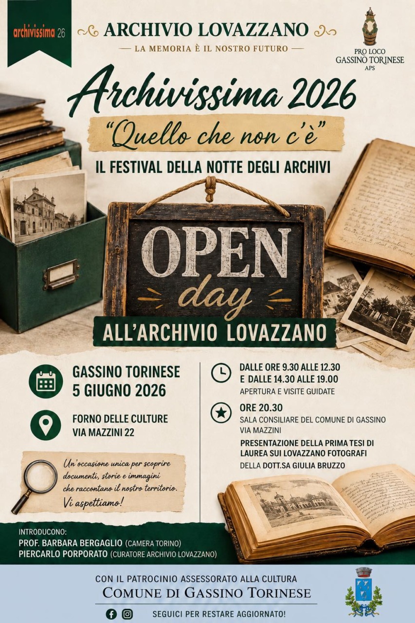Archivissima 2026 fa tappa a Gassino: visite all’Archivio Lovazzano e una tesi dedicata ai celebri fotografi